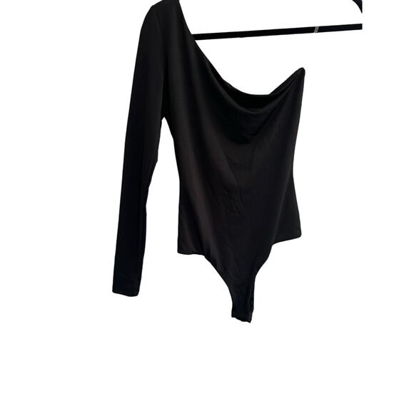 Windsor Small Solid Black One-Shoulder Long Sleeve Bodysuit #3269 - Picture 3 of 10